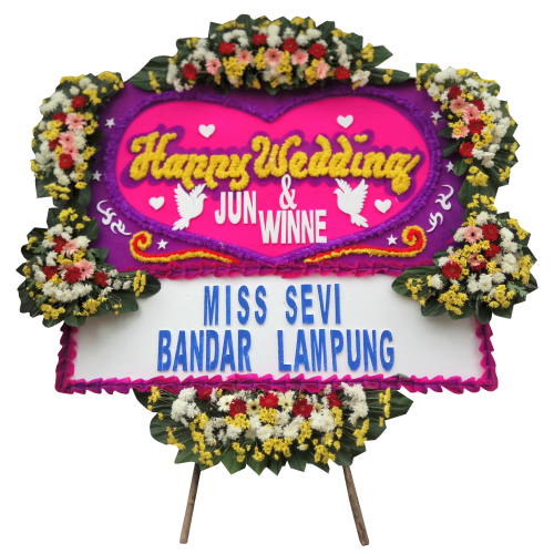Bunga Papan Happy Wedding love pink